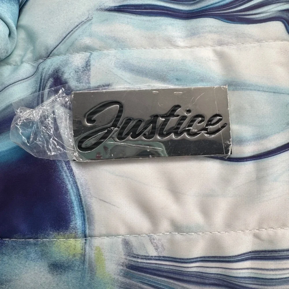 Justice Girls Quilted Puffer Duffle Bag Blue Purple Marble Swirl NWOT